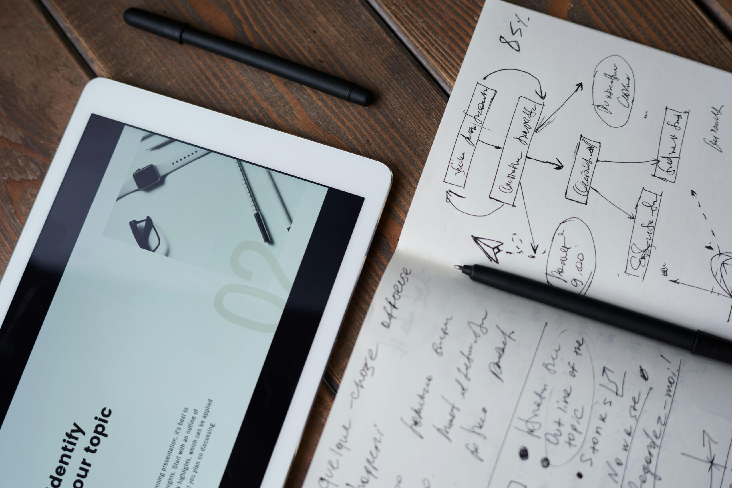 A TAB AND WRITING PAD WITH A BLACK COLOUR PEN, EXECELLENT CONTENT MARKETER IN WAYANAD
